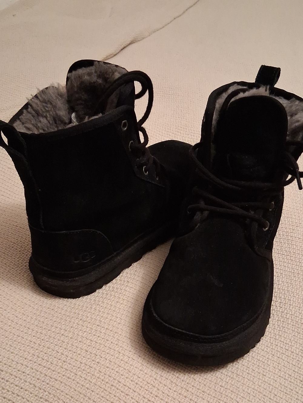 UGG Black Lace-Up Suede Ankle Boots with Gray